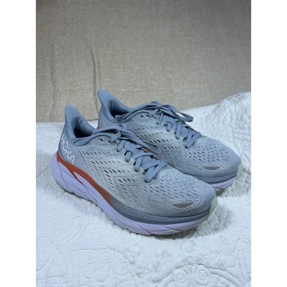 Hoka One One Women 7.5 Blue Clifton 8 Cushioned Lace Up Running Athletic Shoes